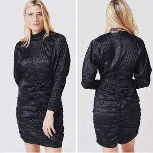 Hunter Bell size 10 Aria dress black jacquard high neck ruched satin long sleeve